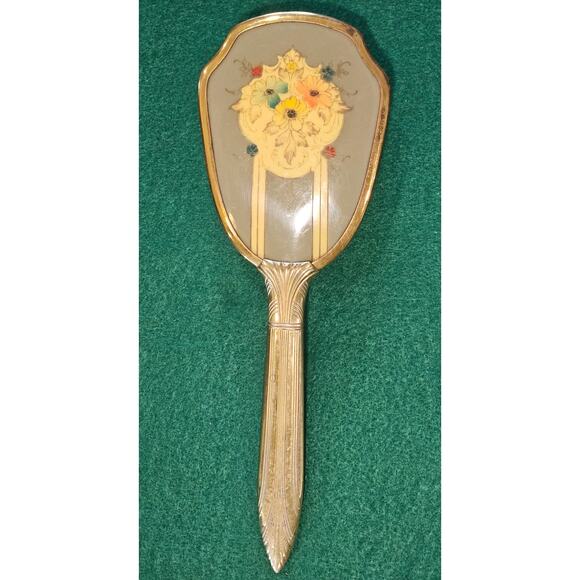Vintage Handheld Vanity Gold Tone Hairbrush Made in U.S.A - Picture 1 of 10